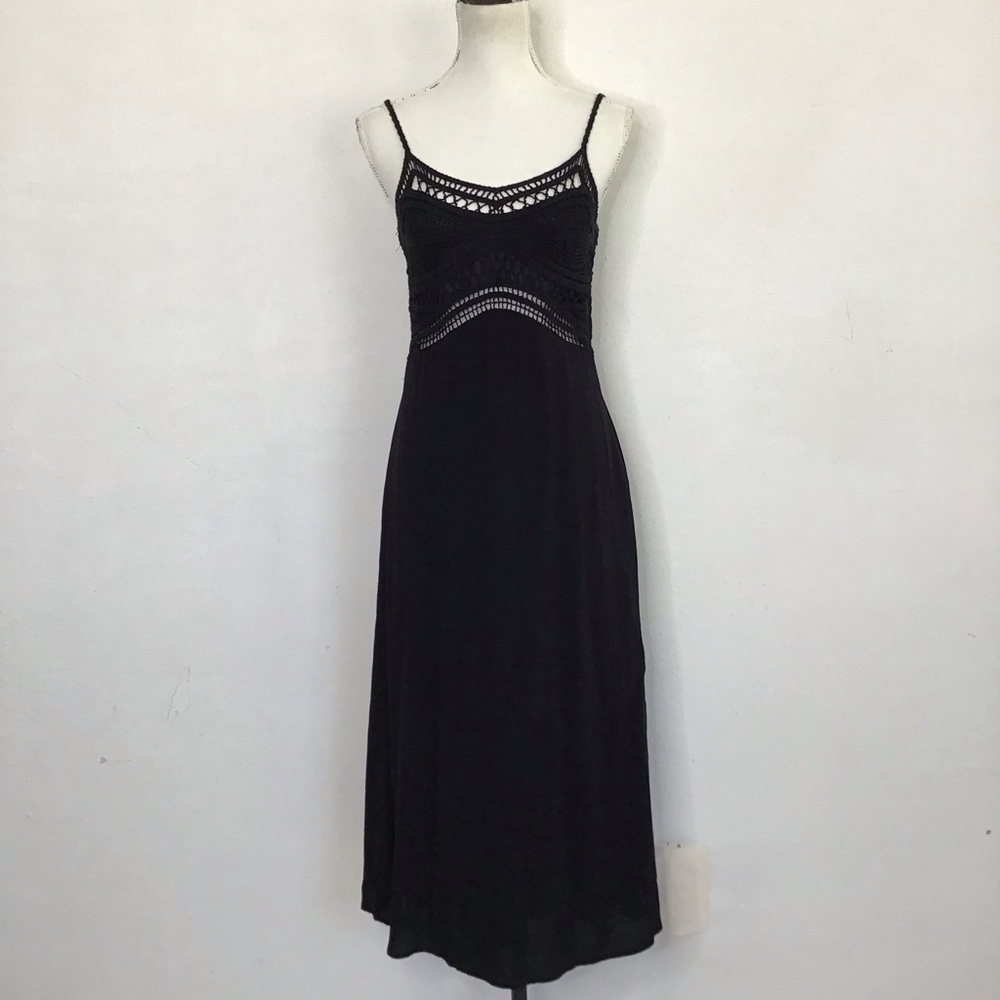 GB Women Elegant Witchy Black Crochet Knit Spaghetti Straps Slip Event Dress S
